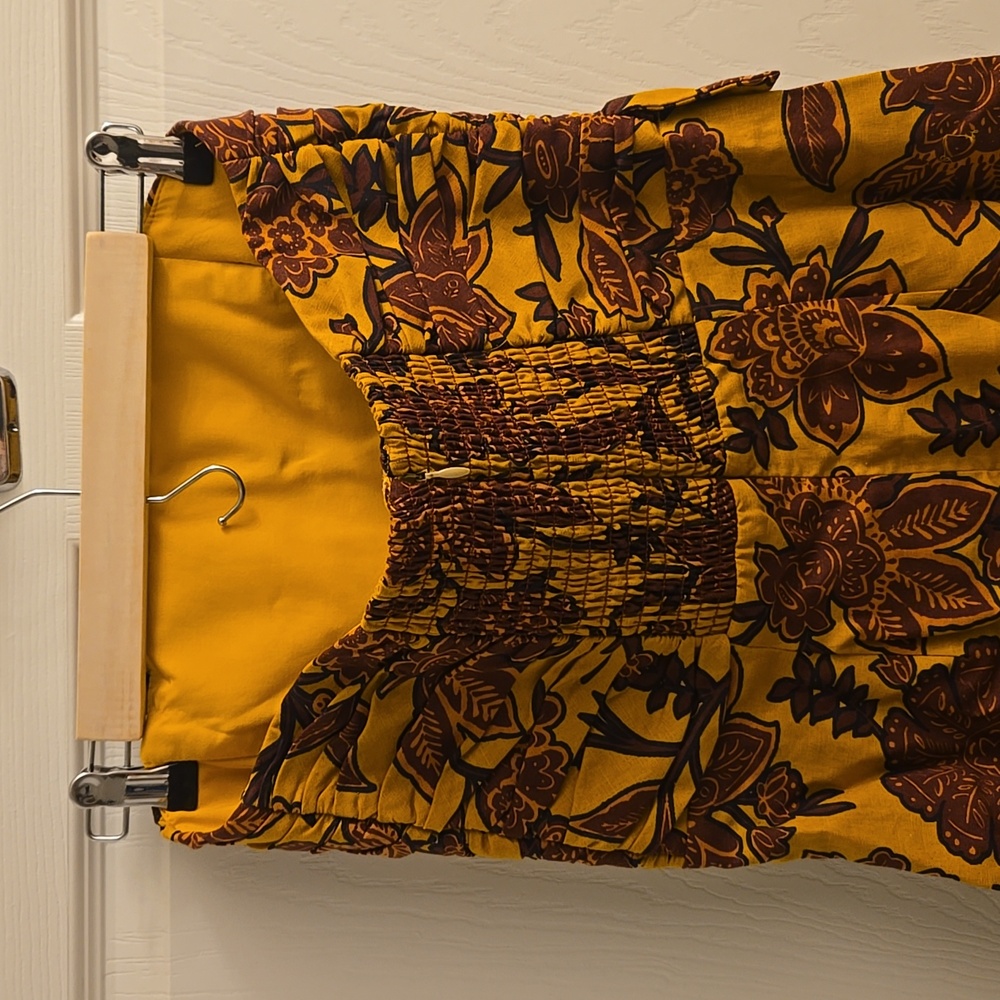 Sezane Pauline Floral Midi Dress- Flowers On Ochre Background - Picture 9 of 12